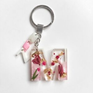 M initial floral keyring